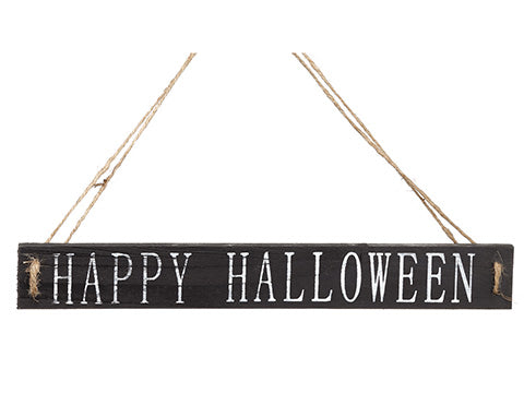 15" Happy Halloween Hanging Sign White Black (pack of 24)