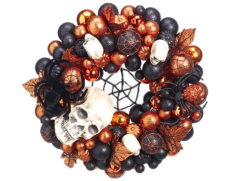 20" Skull/Spider Wreath  Orange Black (pack of 2)
