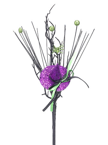 16" Witch Hat/Grass Pick  Green Purple (pack of 12)