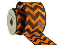 4"Wx10yd Chevron Dupion Ribbon Black Orange (pack of 6)