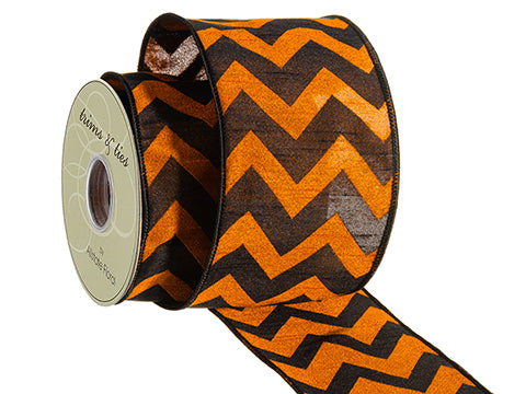 4"Wx10yd Chevron Dupion Ribbon Black Orange (pack of 6)