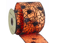4"Wx10yd Glittered Spider Ribbon Orange Black (pack of 6)