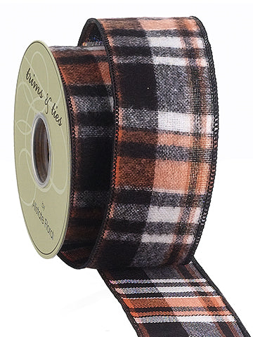2.5"Wx10yd Plaid Ribbon  Orange Black (pack of 6)