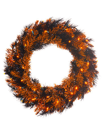 24" Battery Operated Pine Wreath x170 With 50 LED Orange Lights Orange Black (pack of 6)