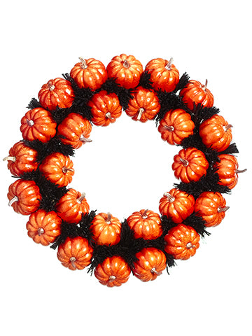 20" Pumpkin Wreath  Orange Black (pack of 2)