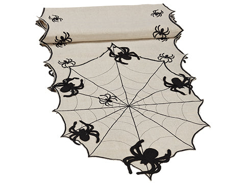 14"Wx72"L Spider/Spider Web Table Runner Black Cream (pack of 4)