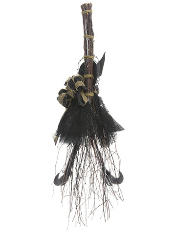 40.5" Twig Broom With Witch  Black Brown (pack of 6)
