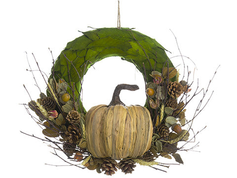 13" Pumpkin Wreath Ornament  Beige (pack of 2)