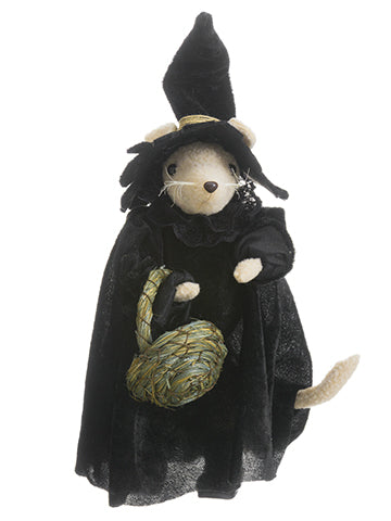 12" Halloween Mouse With Basket Black Brown (pack of 4)