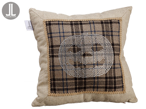 15.5"Wx15.5"L Rhinestone Pumpkin Pillow Black Beige (pack of 6)