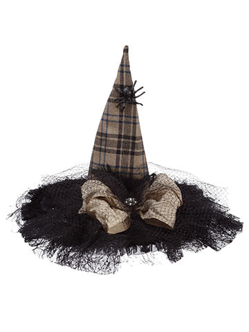 17" Plaid Spider Witch Hat  Black Beige (pack of 3)