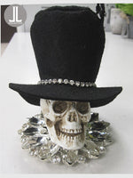 4" Rhinestone Skull Ornament  Black Beige (pack of 6)