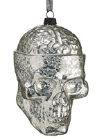 4.5" Glass Skull Ornament  Antique Silver (pack of 12)