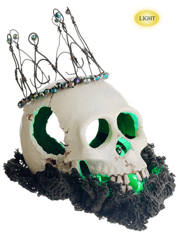8" Crown Skull w/Light (battery Operated) Beige Black (pack of 4)