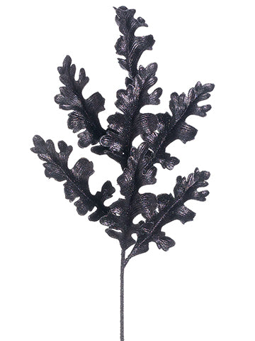 20" Glittered Oak Leaf Pick  Black Glittered (pack of 24)