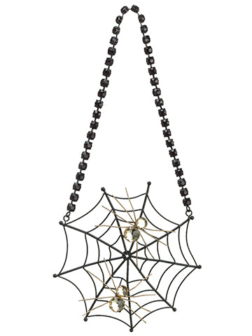 6.5" Hanging Rhinestone Spider Web w/Spider Black Gold (pack of 8)