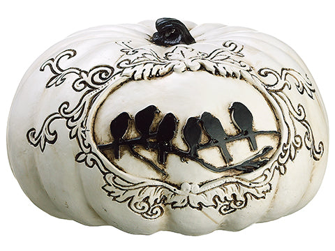 4"Hx6.5"D Crow Pumpkin  White Black (pack of 4)