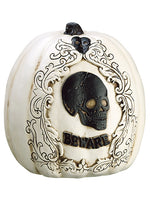 8.5"Hx7"D Skull Pumpkin  White Black (pack of 2)