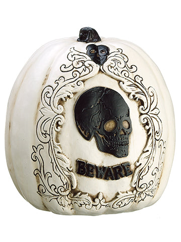 8.5"Hx7"D Skull Pumpkin  White Black (pack of 2)