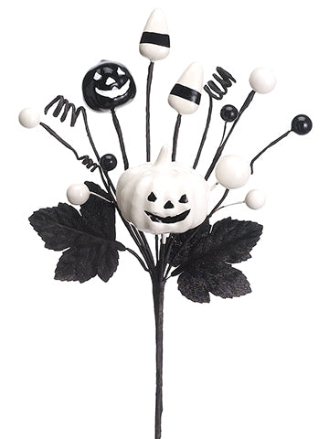 11.5" Jack-O-Lantern/Candy Pick White Black (pack of 12)