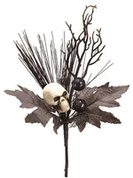 15" Glittered Skull/Long Needle Pine/Twig Pick Black Cream (pack of 12)