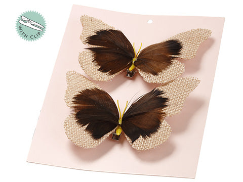 4"Wx5.5"L Butterfly With Clip (2 ea/set) in Plastic Bag Beige Brown (pack of 12)