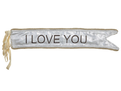 4"Wx19"L I Love You Banner  Silver Beige (pack of 12)