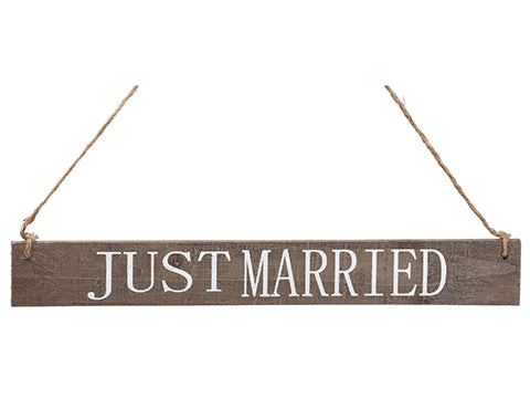 15" Just Married Hanging Sign  White Brown (pack of 24)