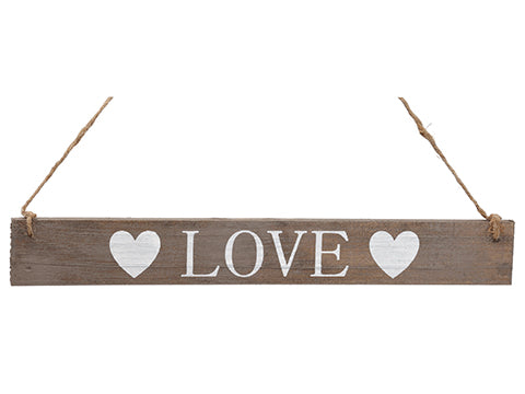15" Love Hanging Sign  White Brown (pack of 24)