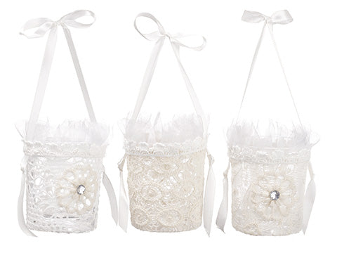 3.5"Hx3"D Lace Glass Tealight Holder (3 Each/Assortment) White (pack of 6)
