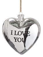 5" I Love You Glass Heart Ornament Antique Silver (pack of 6)