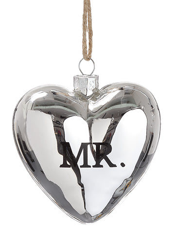 3" Mr. Glass Heart Ornament  Antique Silver (pack of 12)