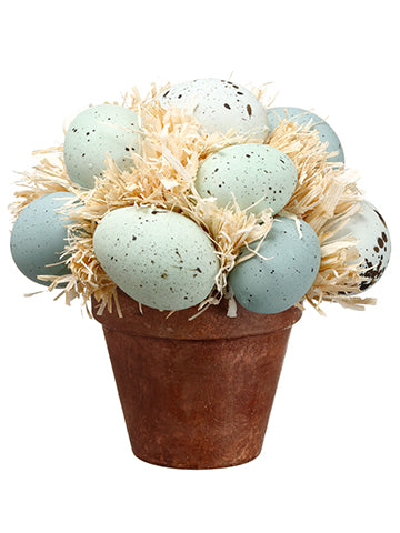 6.5" Robbin's Egg Topiary in Rope Container Two Tone Blue (pack of 4)