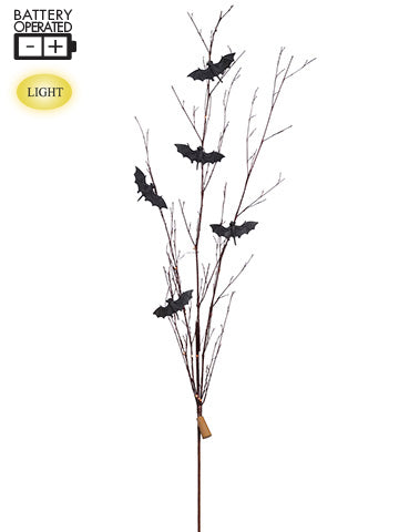 55" Battery Operated Glittered Bat Twig Spray With Lights Black Brown (pack of 12)