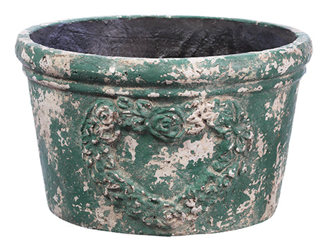 9.75"Hx16.25"D Paper Mache Planter Antique Green (pack of 1)