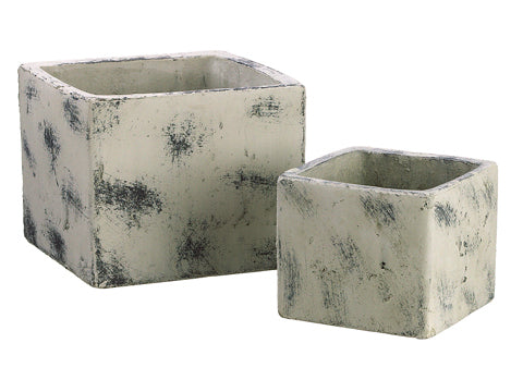 5.1"H-7"H Square Terra Cotta Planter (2 ea./set) Antique Cream (pack of 3)