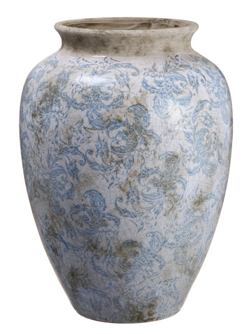 16"Hx12"D Terra Cotta Pot  Cream Blue (pack of 1)