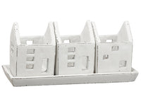 5.5"Hx4.5"Wx11.25"L House Tealight Candleholder x3 With Tray Antique White (pack of 1)