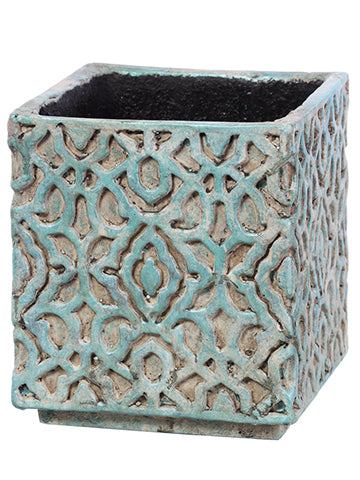 8.25"Hx7.25"Wx7.25"L Fiberglass Cement Pot Green (pack of 2)