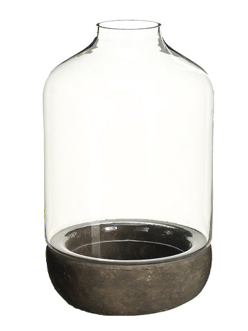 6.5"Dx11"H Glass Hurricane w/Cement Base Clear Gray (pack of 4)