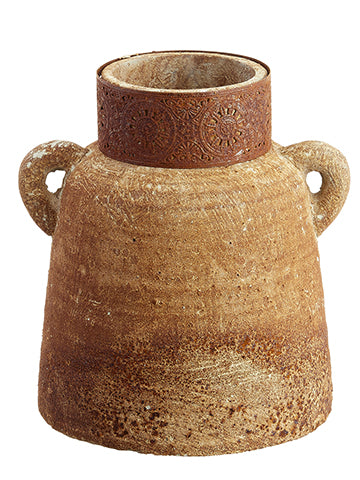9" Filigree Pattern Cement Urn With Handles Brown Rust (pack of 1)