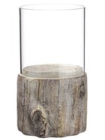 9"Hx5"D Glass Hurricane With Cement Pedestal Brown Clear (pack of 1)
