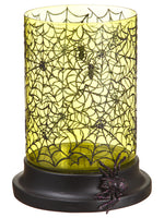 8" Glittered Spider Web Glass Hurricane Green Black (pack of 2)