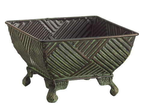 4.2"Hx6.7"Wx6.7"L Small Square Metal Bowl Brown Green (pack of 8)