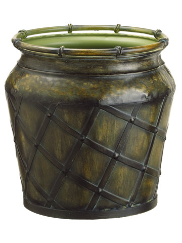 11.2"Dx11.5"H Small Round Metal Planter Two Tone Green (pack of 1)