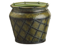 14.2"Dx12.7"H Medium Round Metal Planter Two Tone Green (pack of 1)