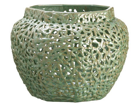 12"Hx15"D Ceramic Vase  Green (pack of 1)