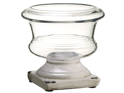 7.75"Hx8"D Glass Terrarium w/Stoneware Base Cream (pack of 2)