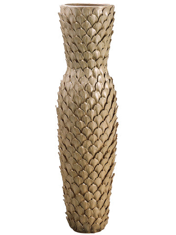 10.6"Dx39.7"H Leaf Pattern Ceramic Vase Lilac Beige (pack of 1)