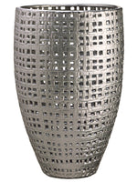 15.7"Dx25.2"H Basket Weave Pattern Ceramic Vase Pewter (pack of 1)